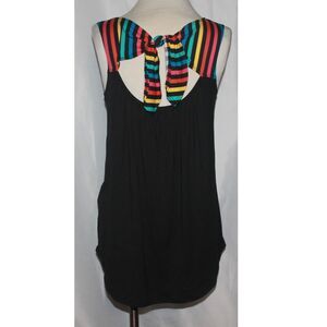 Watermelon Brand Black & Multicolor Tie Back Key-Hole Tank Top Size L Soo Soft